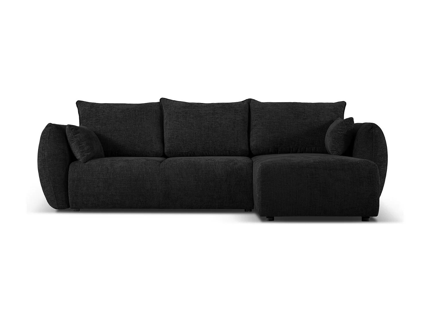 Cosmopolitan Design - Canapé d'angle droit convertible avec coffre de rangement "Matera" 4 places en chenille noir - 253x173x86cm