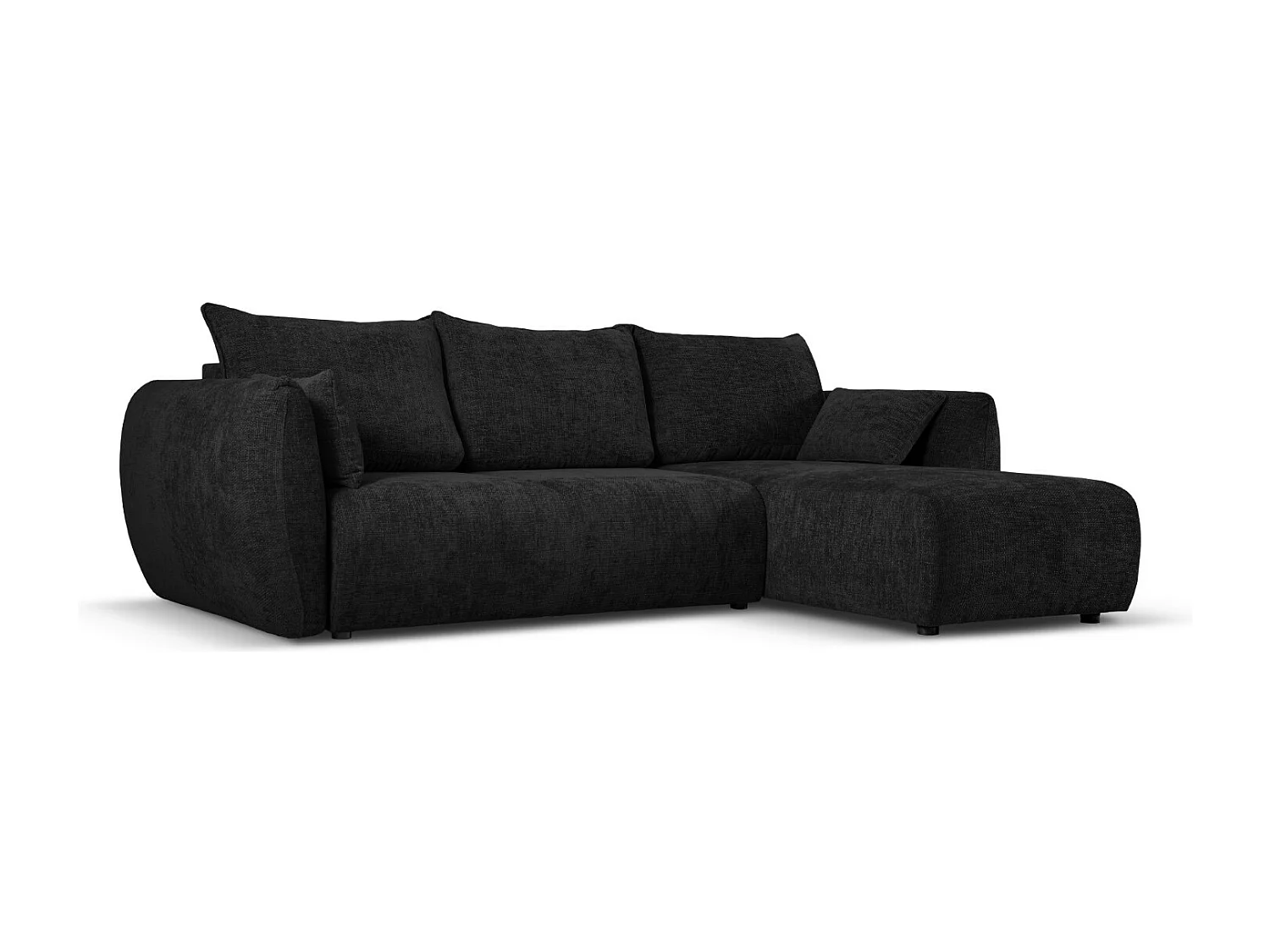 Cosmopolitan Design - Canapé d'angle droit convertible avec coffre de rangement "Matera" 4 places en chenille noir - 253x173x86cm