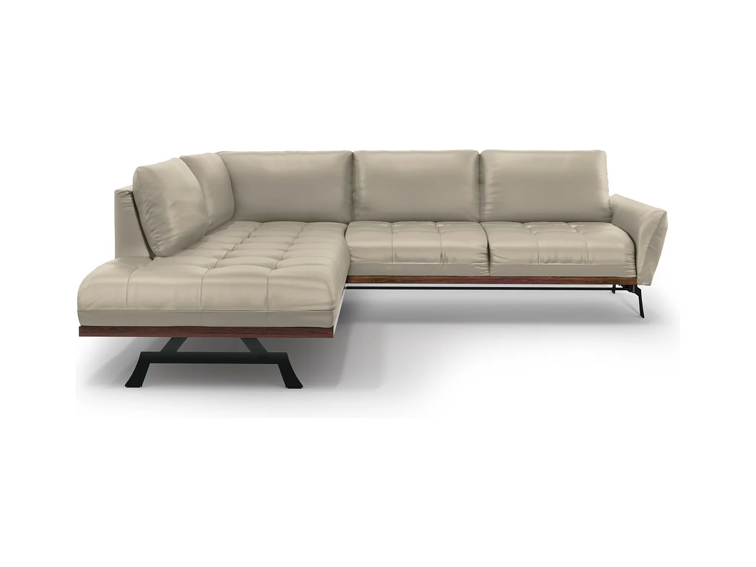 CXL by Christian Lacroix - Canapé d'angle gauche convertible "Olivier" 5 places en cuir véritable gris clair - 262x204x87cm