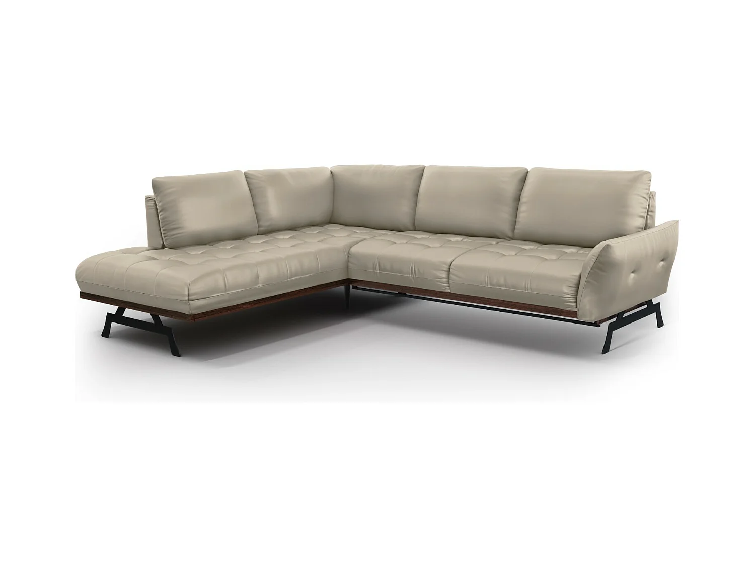 CXL by Christian Lacroix - Canapé d'angle gauche convertible "Olivier" 5 places en cuir véritable gris clair - 262x204x87cm