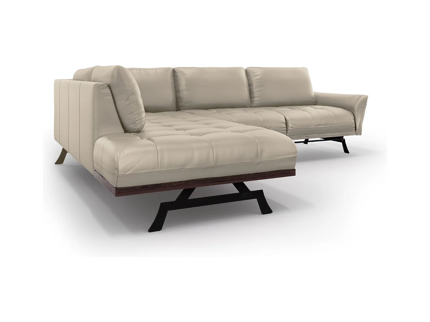 CXL by Christian Lacroix - Canapé d'angle gauche convertible "Olivier" 5 places en cuir véritable gris clair - 262x204x87cm