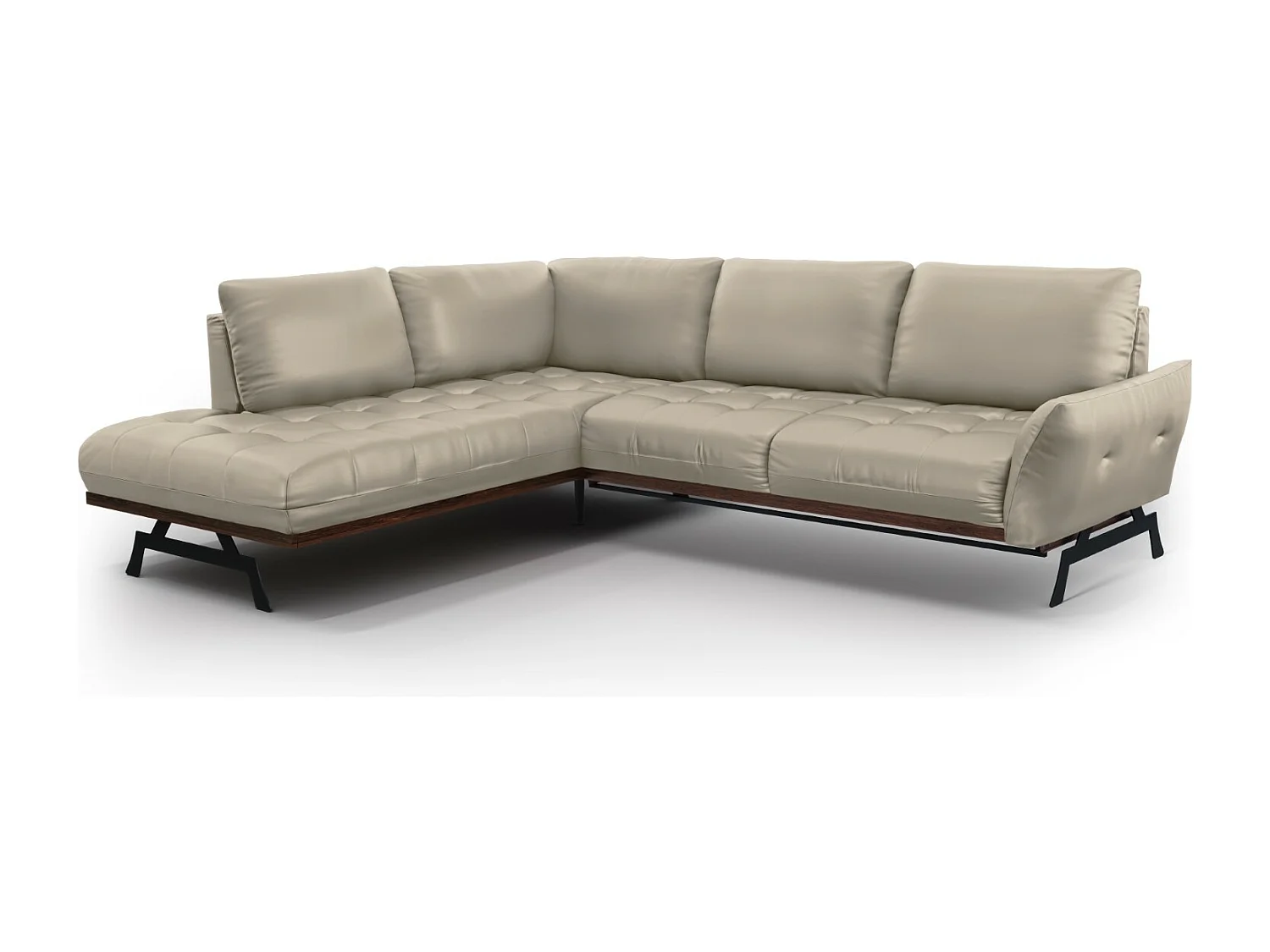 CXL by Christian Lacroix - Canapé d'angle gauche convertible "Olivier" 5 places en cuir véritable gris clair - 262x204x87cm