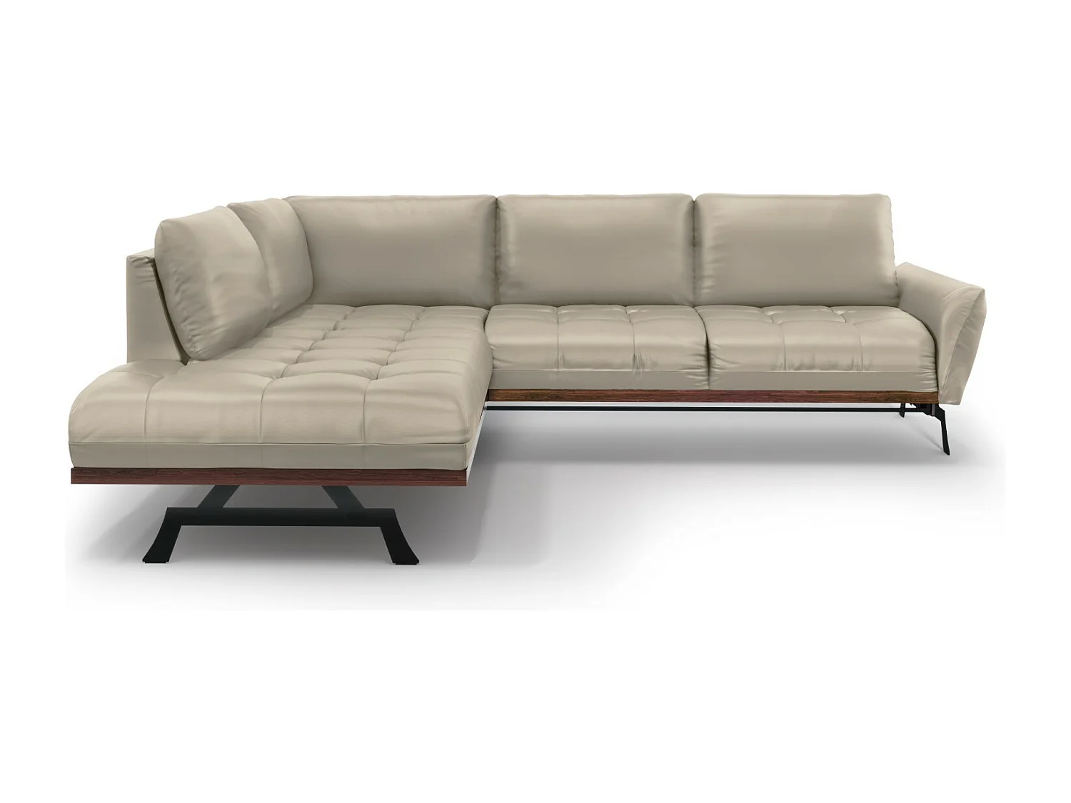 CXL by Christian Lacroix - Canapé d'angle gauche convertible "Olivier" 5 places en cuir véritable gris clair - 262x204x87cm