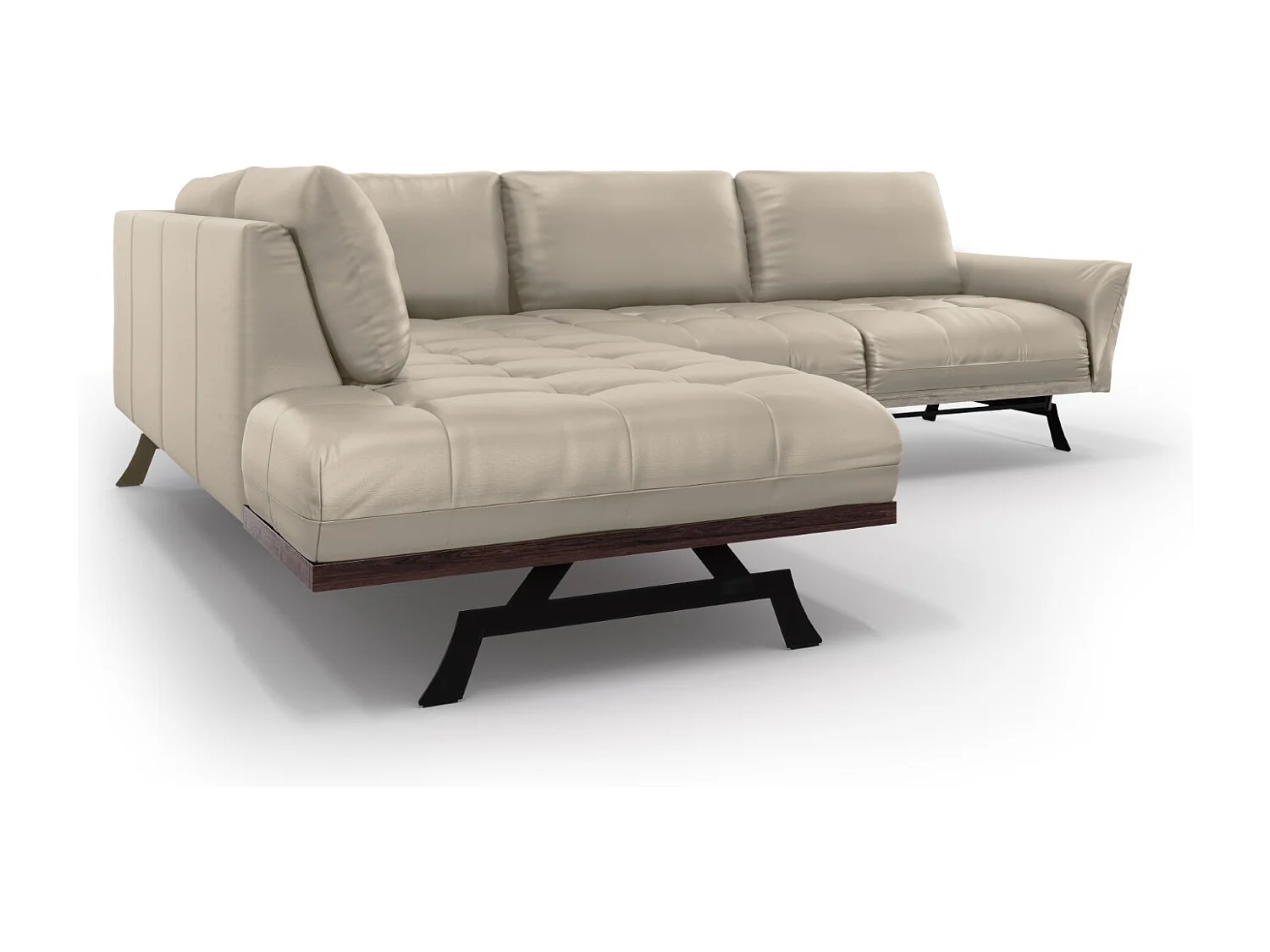 CXL by Christian Lacroix - Canapé d'angle gauche convertible "Olivier" 5 places en cuir véritable gris clair - 262x204x87cm