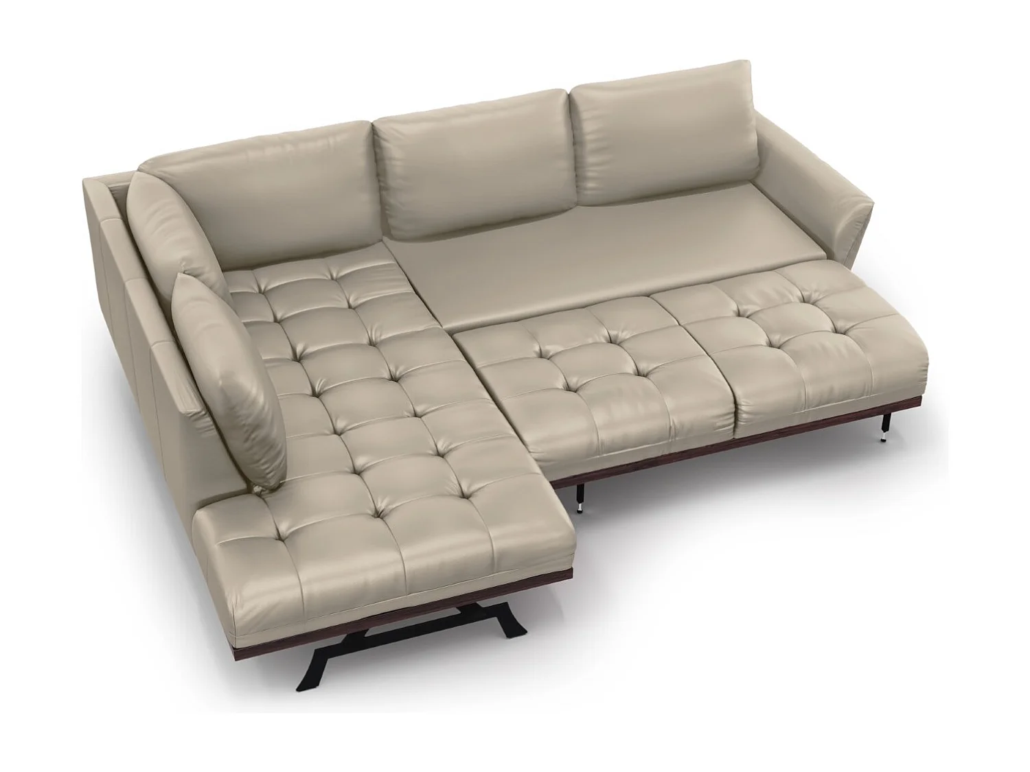 CXL by Christian Lacroix - Canapé d'angle gauche convertible "Olivier" 5 places en cuir véritable gris clair - 262x204x87cm