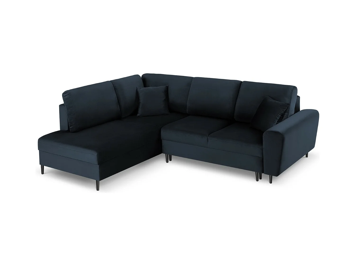 Cosmopolitan Design - Uitklapbare hoekbank links met opbergdoos "Kyoto" 5 zitplaatsen, Flueel, Donkerblauw - 243x194x88cm