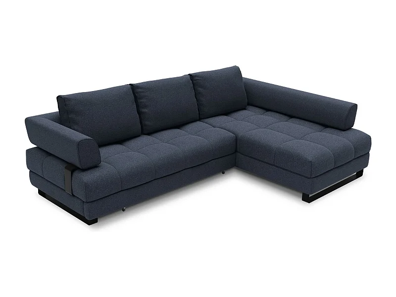 Cosmopolitan Design - Sofá convertível de canto direito com caixa de arrumação "Clinton" 5 lugares em tecido estrutural azul escuro - 272x173x89cm