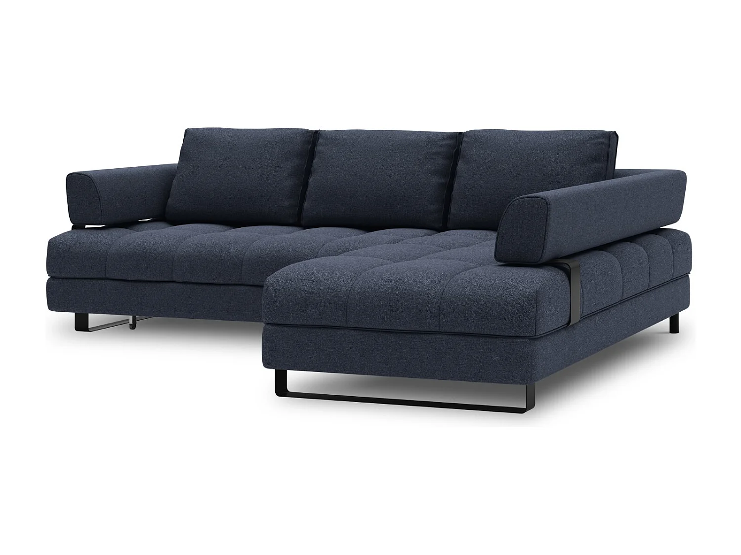 Cosmopolitan Design - 5-Sitzer ausklappbares Ecksofa rechts mit Container "Clinton" aus strukturiertem Stoff dunkelblau - 272x173x89cm