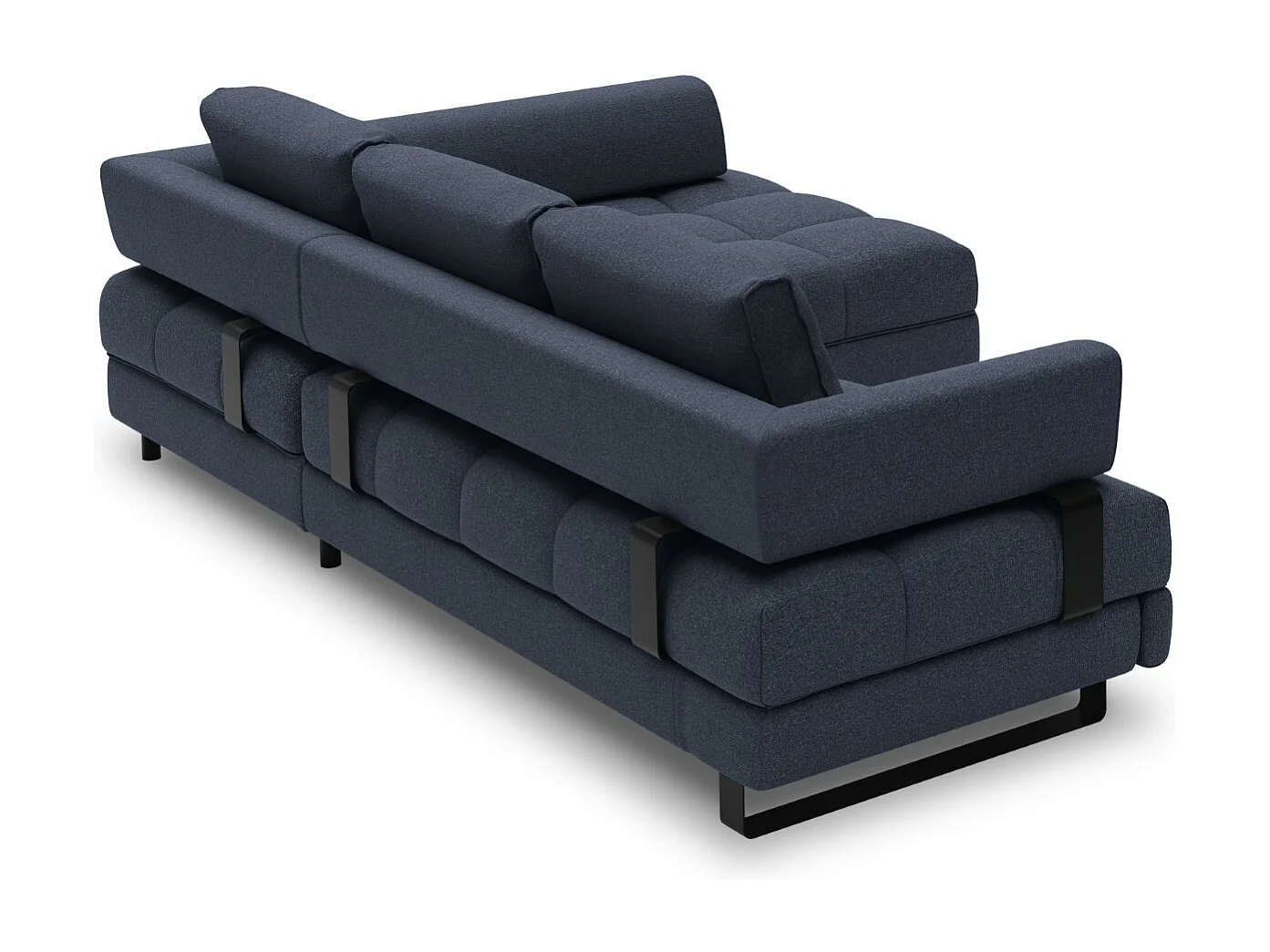 Cosmopolitan Design - 5-Sitzer ausklappbares Ecksofa rechts mit Container "Clinton" aus strukturiertem Stoff dunkelblau - 272x173x89cm