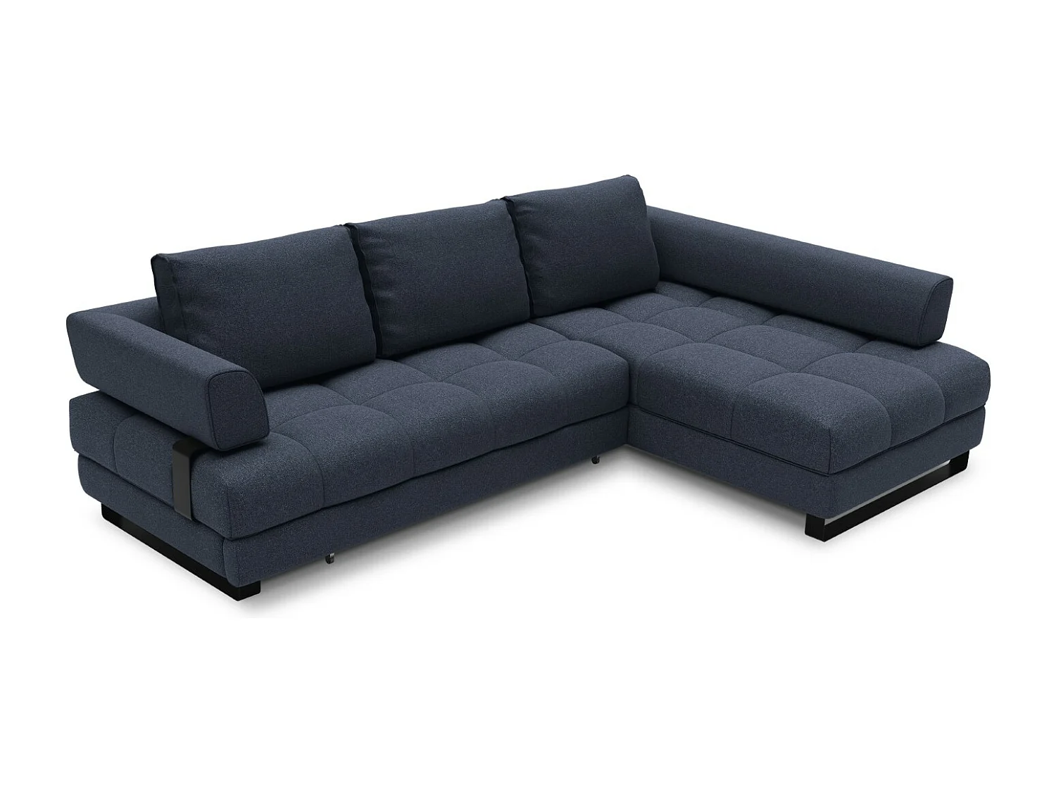 Cosmopolitan Design - 5-Sitzer ausklappbares Ecksofa rechts mit Container "Clinton" aus strukturiertem Stoff dunkelblau - 272x173x89cm
