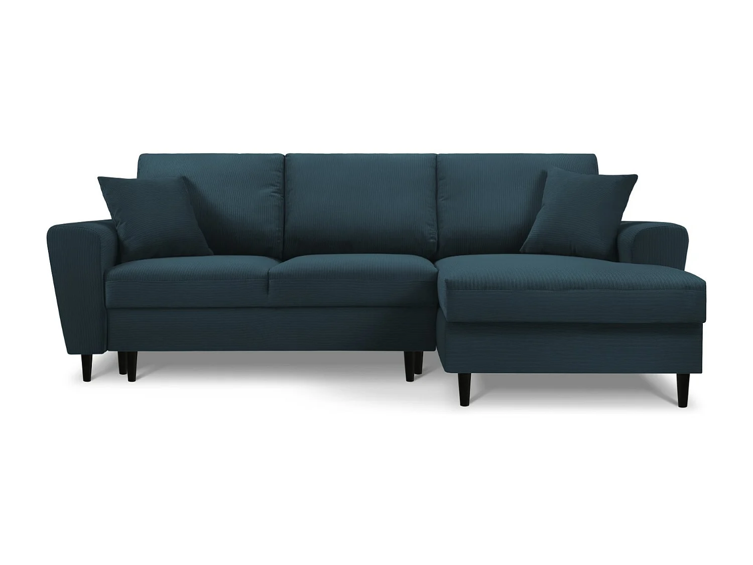 Cosmopolitan Design - Narożnik prawy rozkładany ze schowkiem, "Kyoto" 4 miejsca sztruks, niebieski ciemny - 241x145x88cm