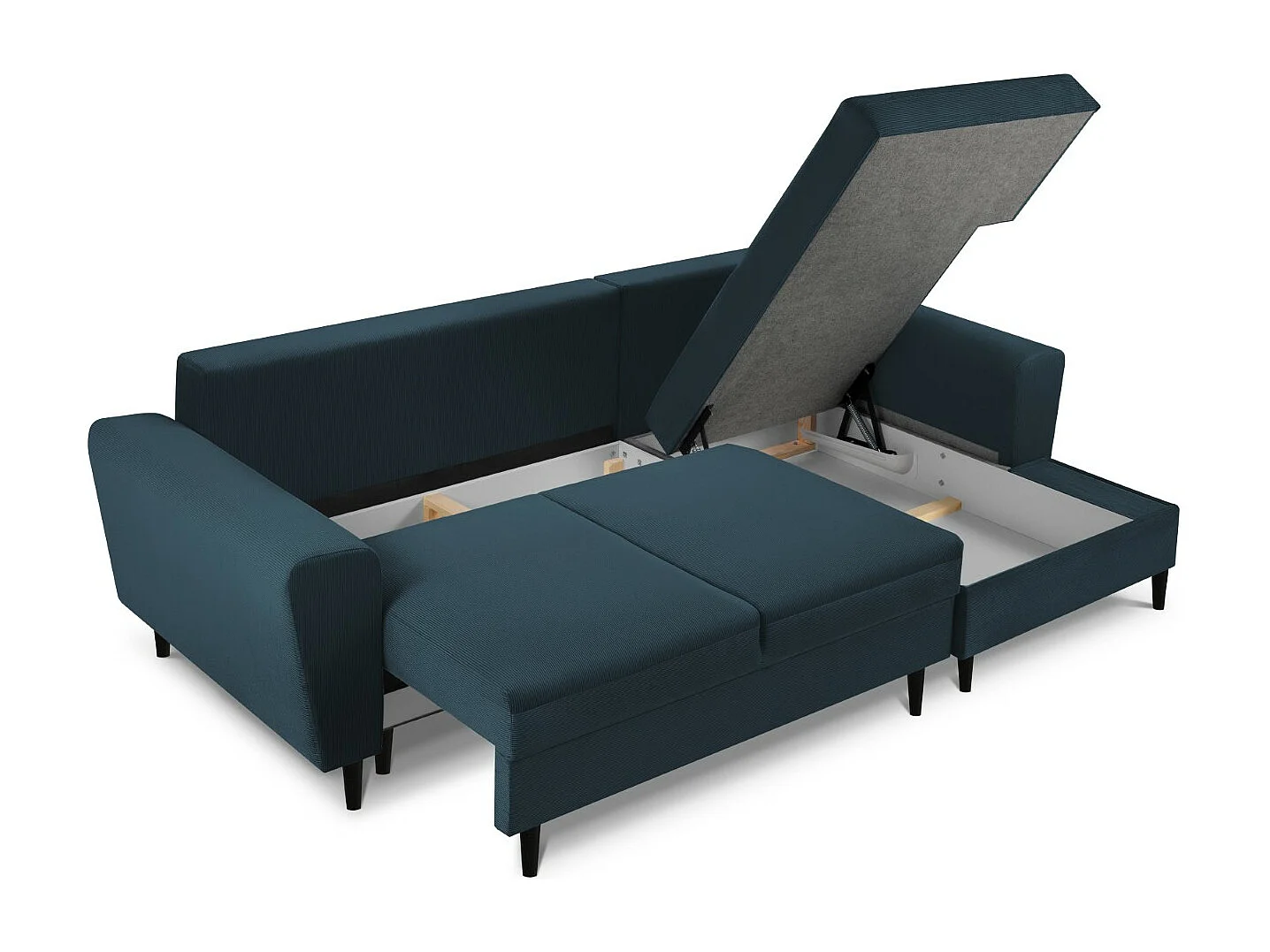 Cosmopolitan Design - Narożnik prawy rozkładany ze schowkiem, "Kyoto" 4 miejsca sztruks, niebieski ciemny - 241x145x88cm