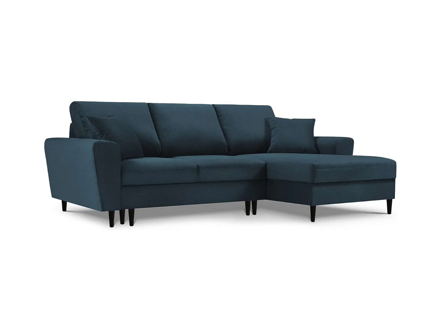 Cosmopolitan Design - Canapé d'angle droit convertible avec coffre de rangement "Kyoto" 4 places en velours côtelé bleu foncé - 241x145x88cm
