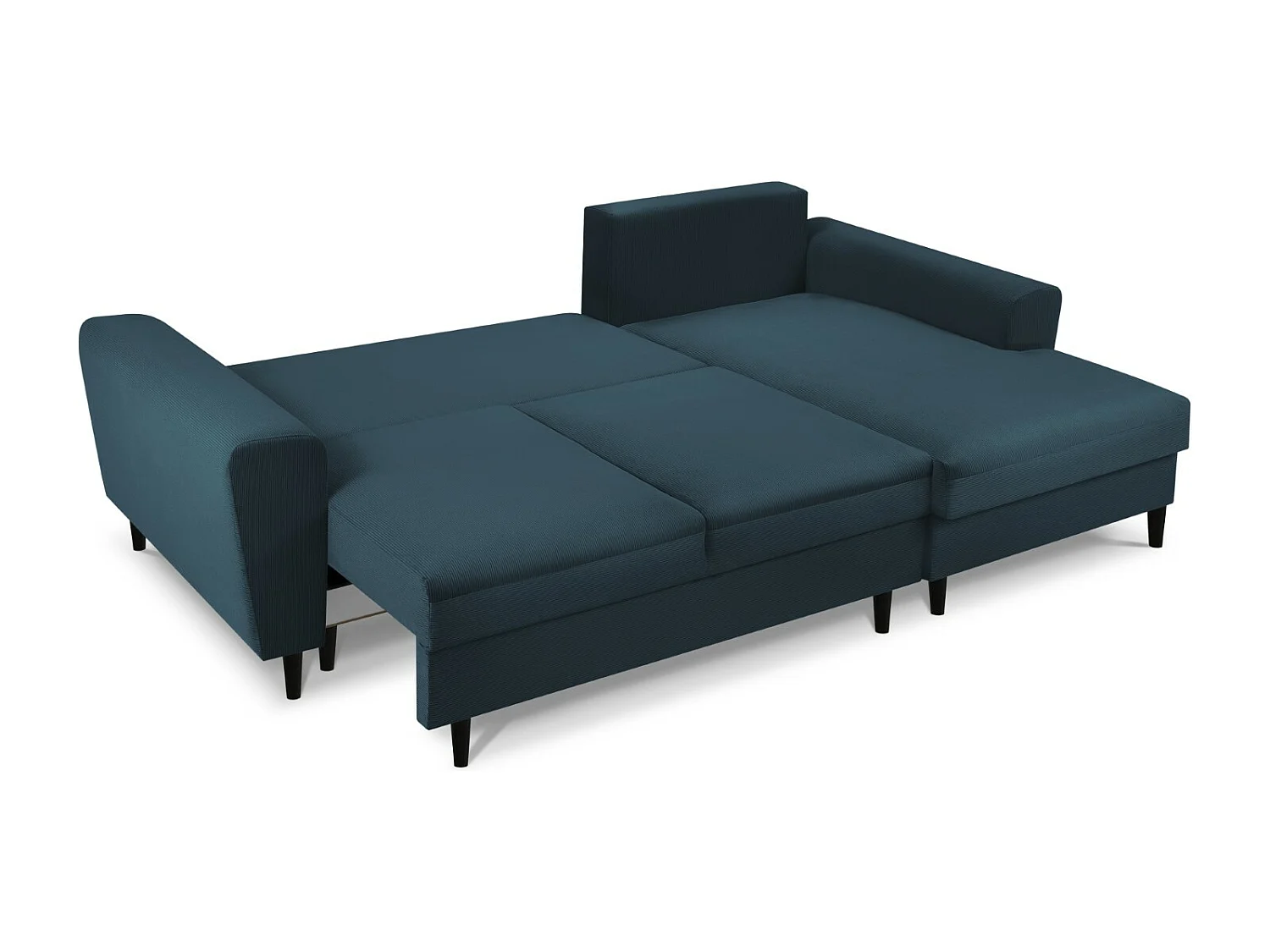 Cosmopolitan Design - Narożnik prawy rozkładany ze schowkiem, "Kyoto" 4 miejsca sztruks, niebieski ciemny - 241x145x88cm