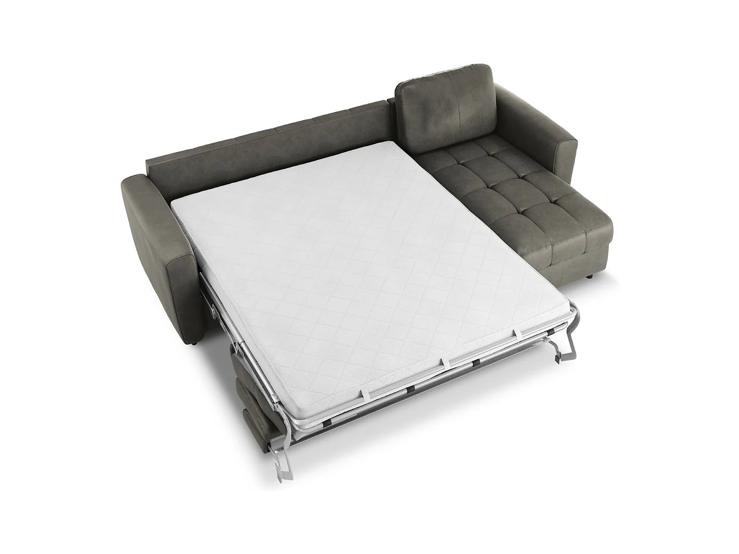 CXL by Christian Lacroix - Canapé d'angle droit convertible "Audra" 4 places en cuir véritable gris foncé - 270x170x88cm