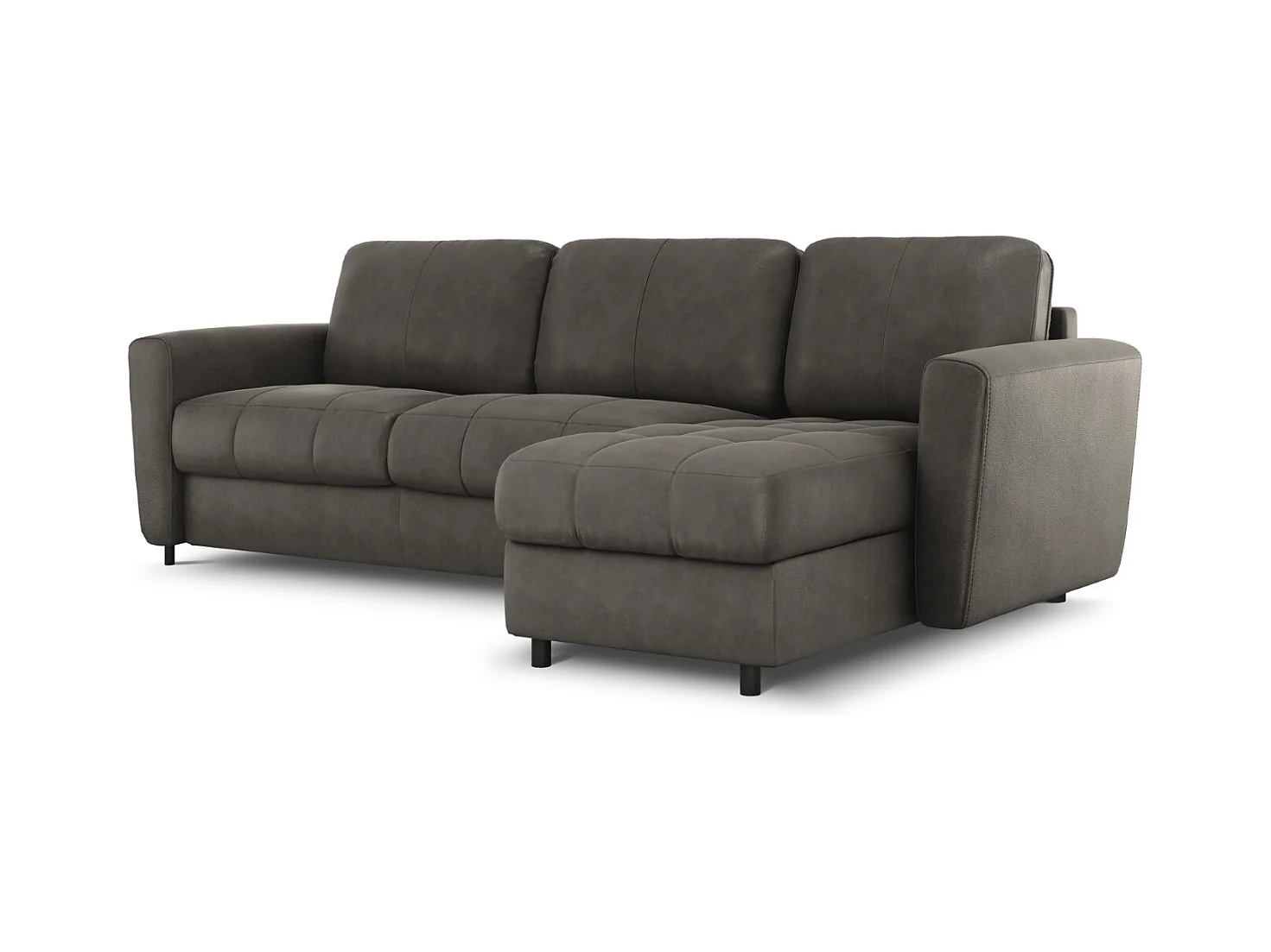CXL by Christian Lacroix - Canapé d'angle droit convertible "Audra" 4 places en cuir véritable gris foncé - 270x170x88cm