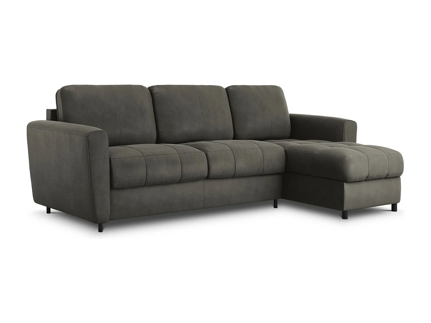 CXL by Christian Lacroix - Canapé d'angle droit convertible "Audra" 4 places en cuir véritable gris foncé - 270x170x88cm