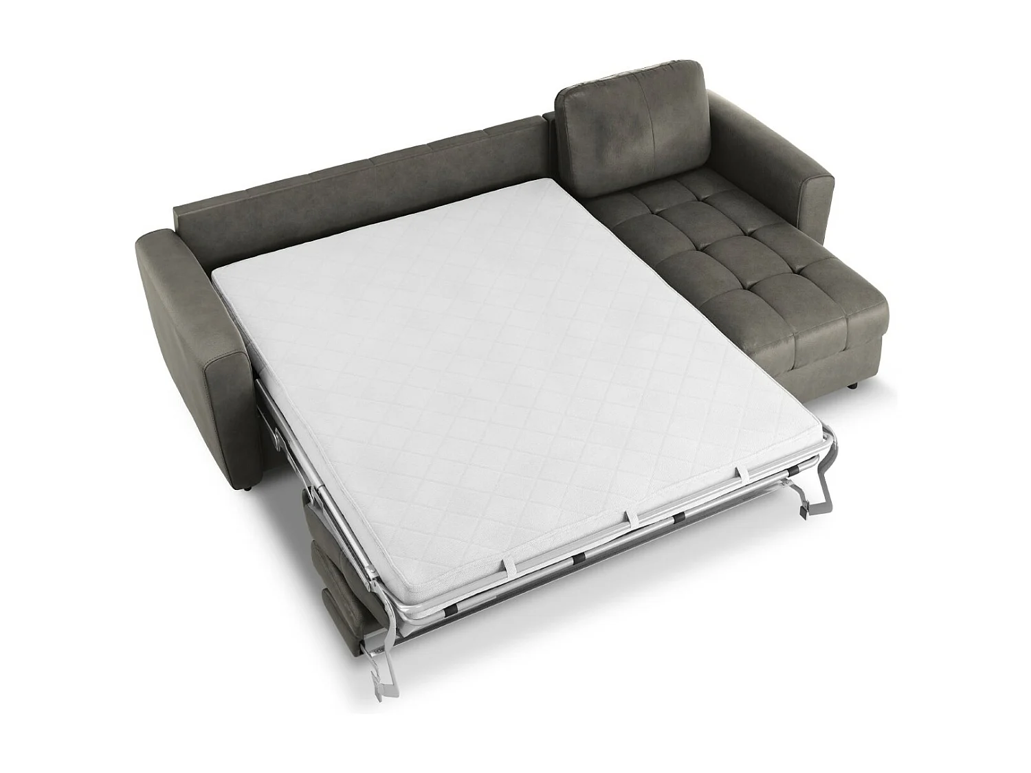 CXL by Christian Lacroix - Canapé d'angle droit convertible "Audra" 4 places en cuir véritable gris foncé - 270x170x88cm