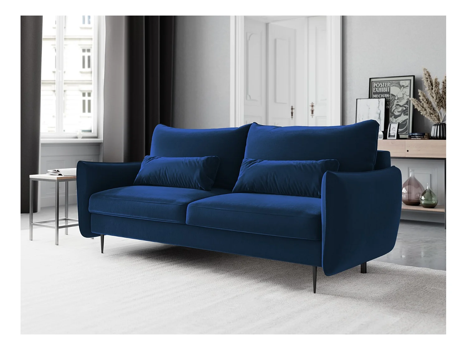 Cosmopolitan Design - Slaapbank met opbergdoos "Vermont" 3 zitplaatsen, Flueel, Koningsblauw - 222x105x90cm