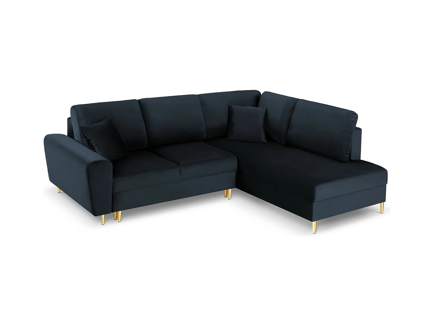 Cosmopolitan Design - Converteerbare hoekbank rechts met opbergdoos "Kyoto" 5 zitplaatsen, Flueel, Donkerblauw - 243x194x88cm