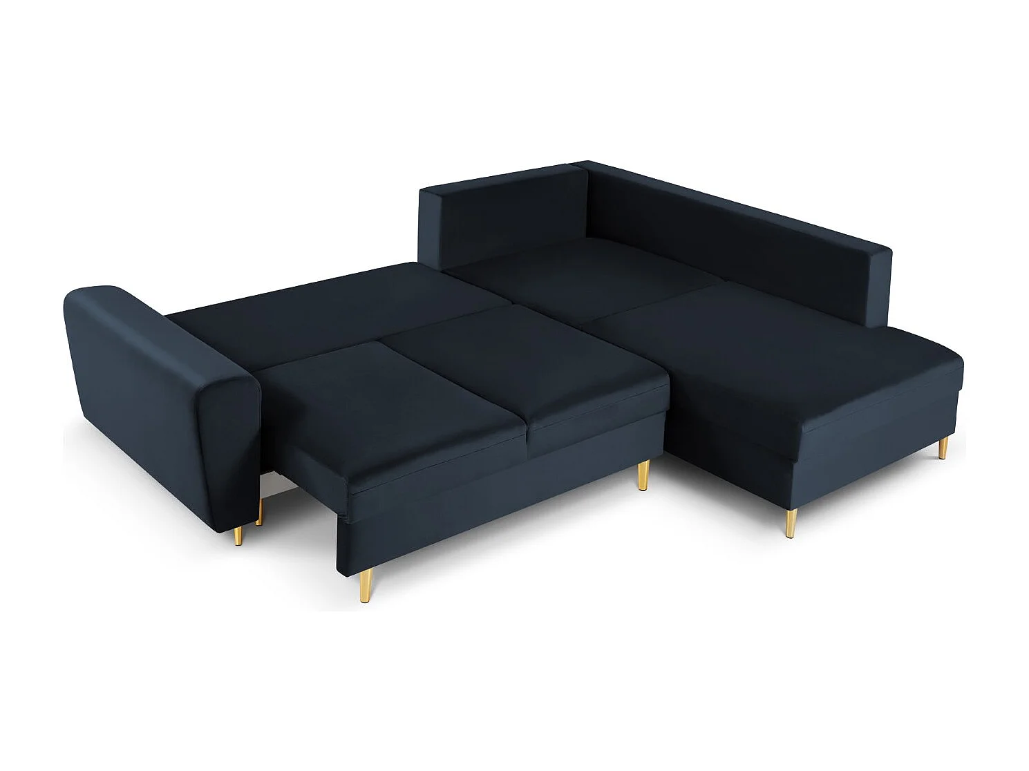 Cosmopolitan Design - Canapé d'angle droit convertible avec coffre de rangement "Kyoto" 5 places en velours bleu foncé - 243x194x88cm