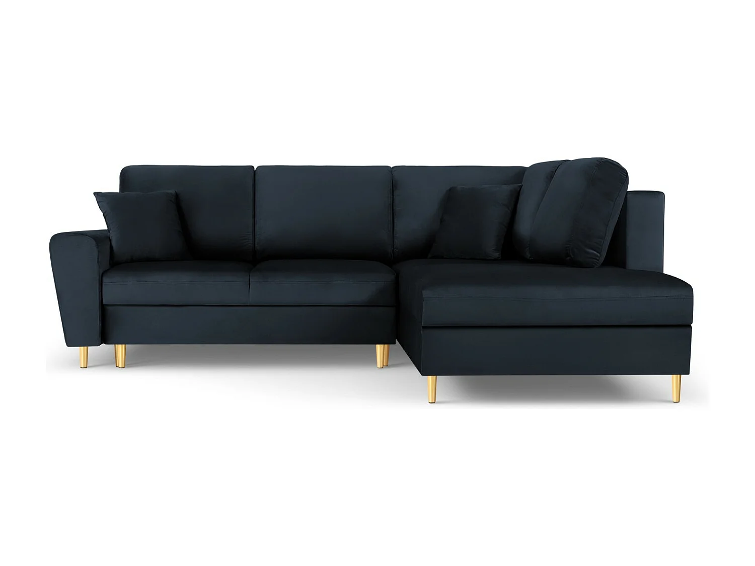 Cosmopolitan Design - Canapé d'angle droit convertible avec coffre de rangement "Kyoto" 5 places en velours bleu foncé - 243x194x88cm