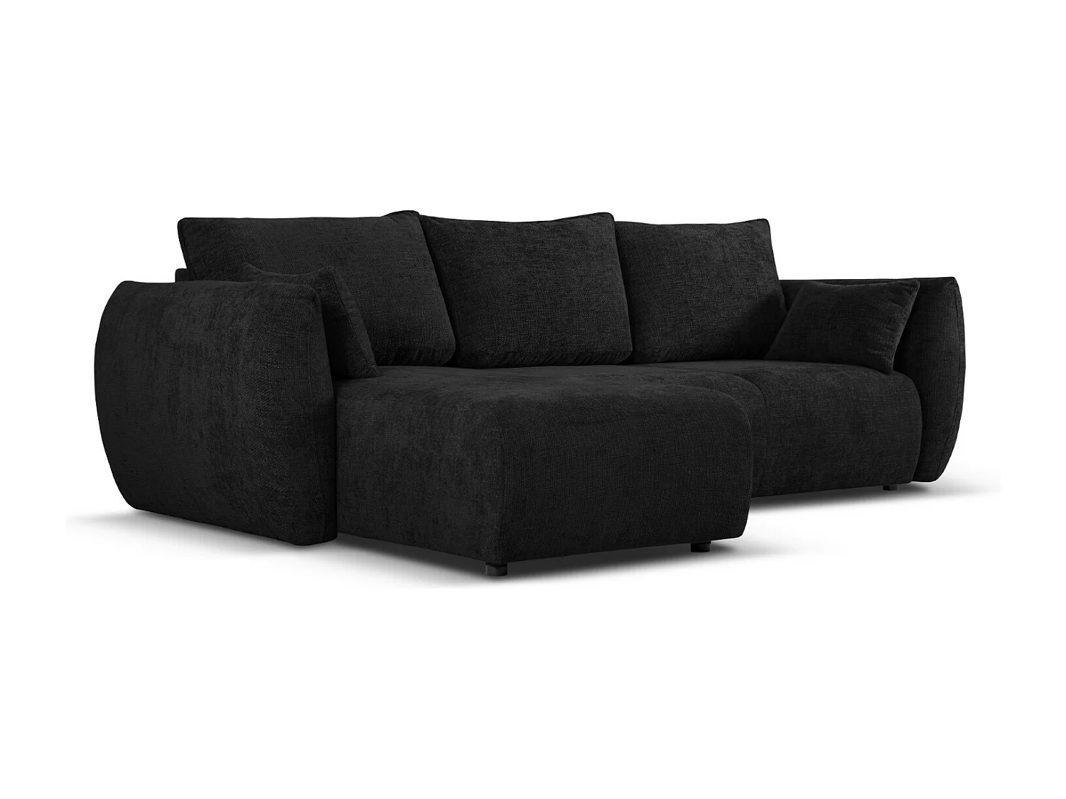 Cosmopolitan Design - Narożnik lewy rozkładany ze schowkiem, "Matera" 4 miejsca szenil, czarny - 253x173x86cm