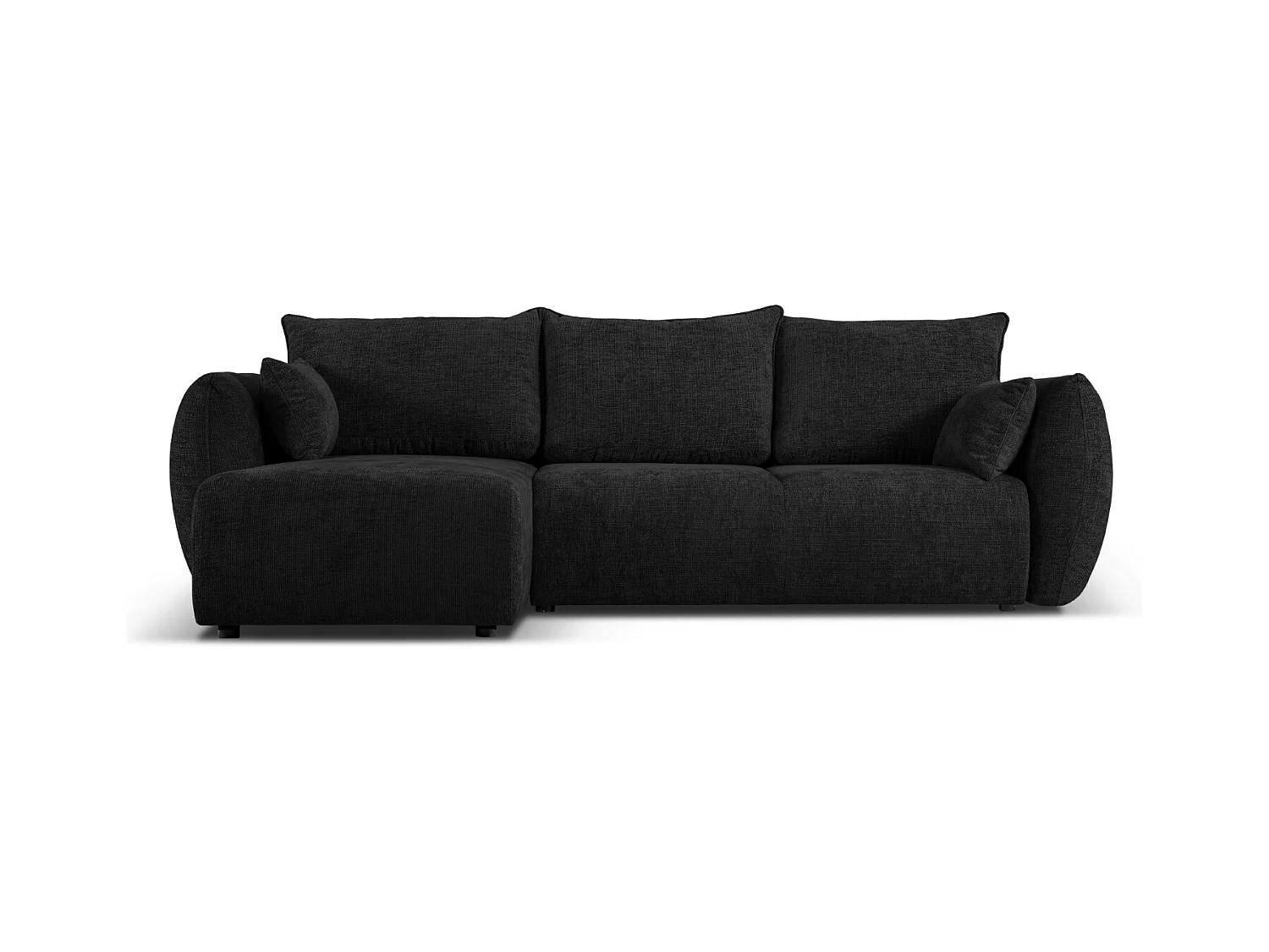 Cosmopolitan Design - Canapé d'angle gauche convertible avec coffre de rangement "Matera" 4 places en chenille noir - 253x173x86cm