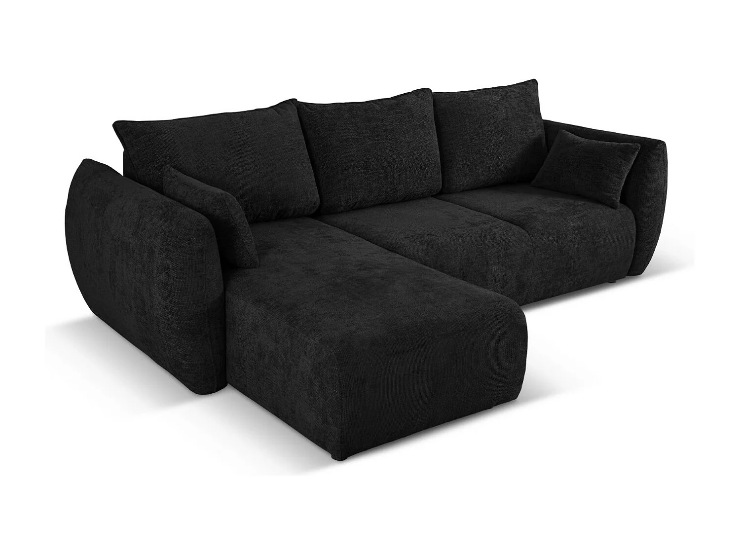 Cosmopolitan Design - Canapé d'angle gauche convertible avec coffre de rangement "Matera" 4 places en chenille noir - 253x173x86cm