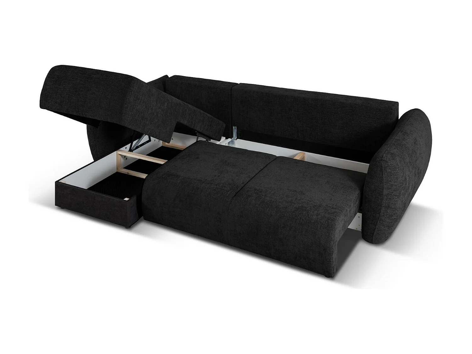 Cosmopolitan Design - Canapé d'angle gauche convertible avec coffre de rangement "Matera" 4 places en chenille noir - 253x173x86cm