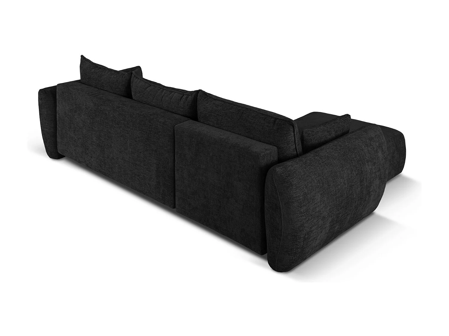 Cosmopolitan Design - Canapé d'angle gauche convertible avec coffre de rangement "Matera" 4 places en chenille noir - 253x173x86cm
