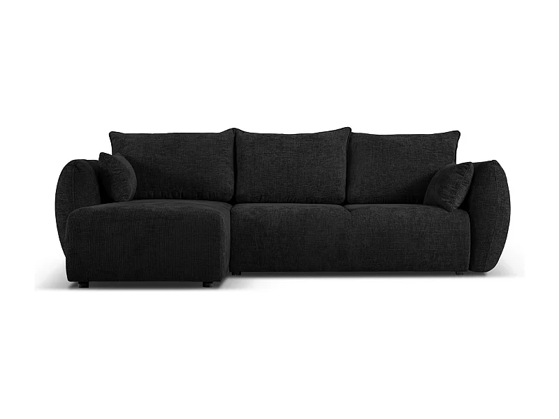 Cosmopolitan Design - 4-Sitzer ausklappbares Ecksofa links mit Container "Matera" aus Chenille-Stoff schwarz - 253x173x86cm