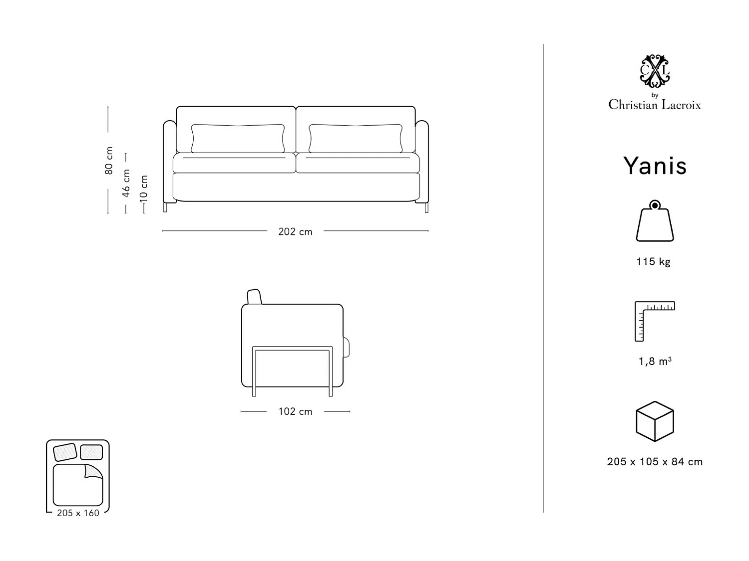 CXL by Christian Lacroix - 3-Sitzer ausklappbares Sofa "Yanis" Sitzer aus strukturiertem Stoff beige - 202x102x80cm