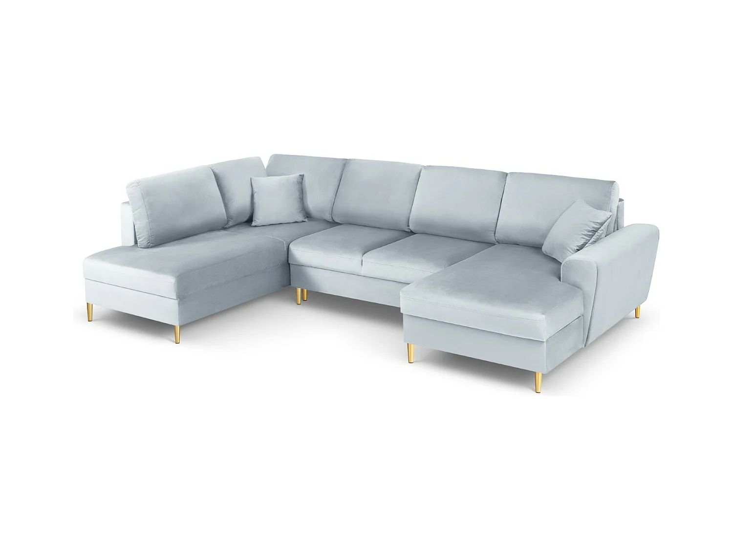 Cosmopolitan Design - Canapé gauche panoramique convertible avec coffre de rangement "Kyoto" 7 places en velours bleu clair - 313x194x88cm