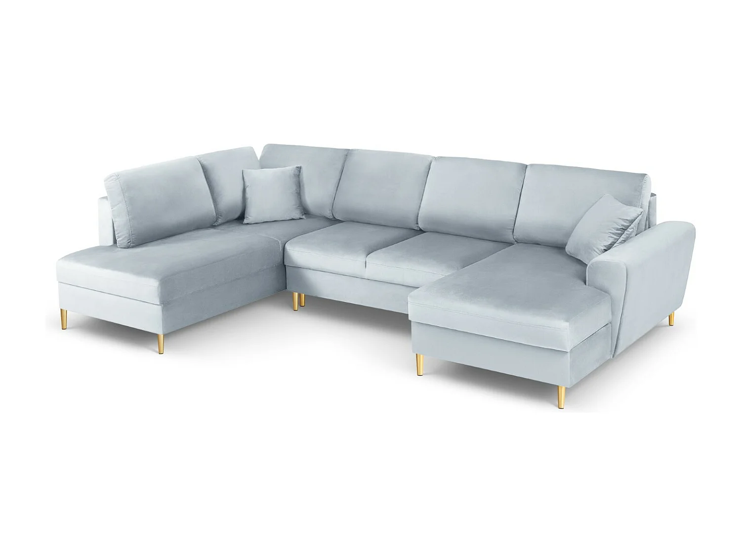 Cosmopolitan Design - Canapé gauche panoramique convertible avec coffre de rangement "Kyoto" 7 places en velours bleu clair - 313x194x88cm