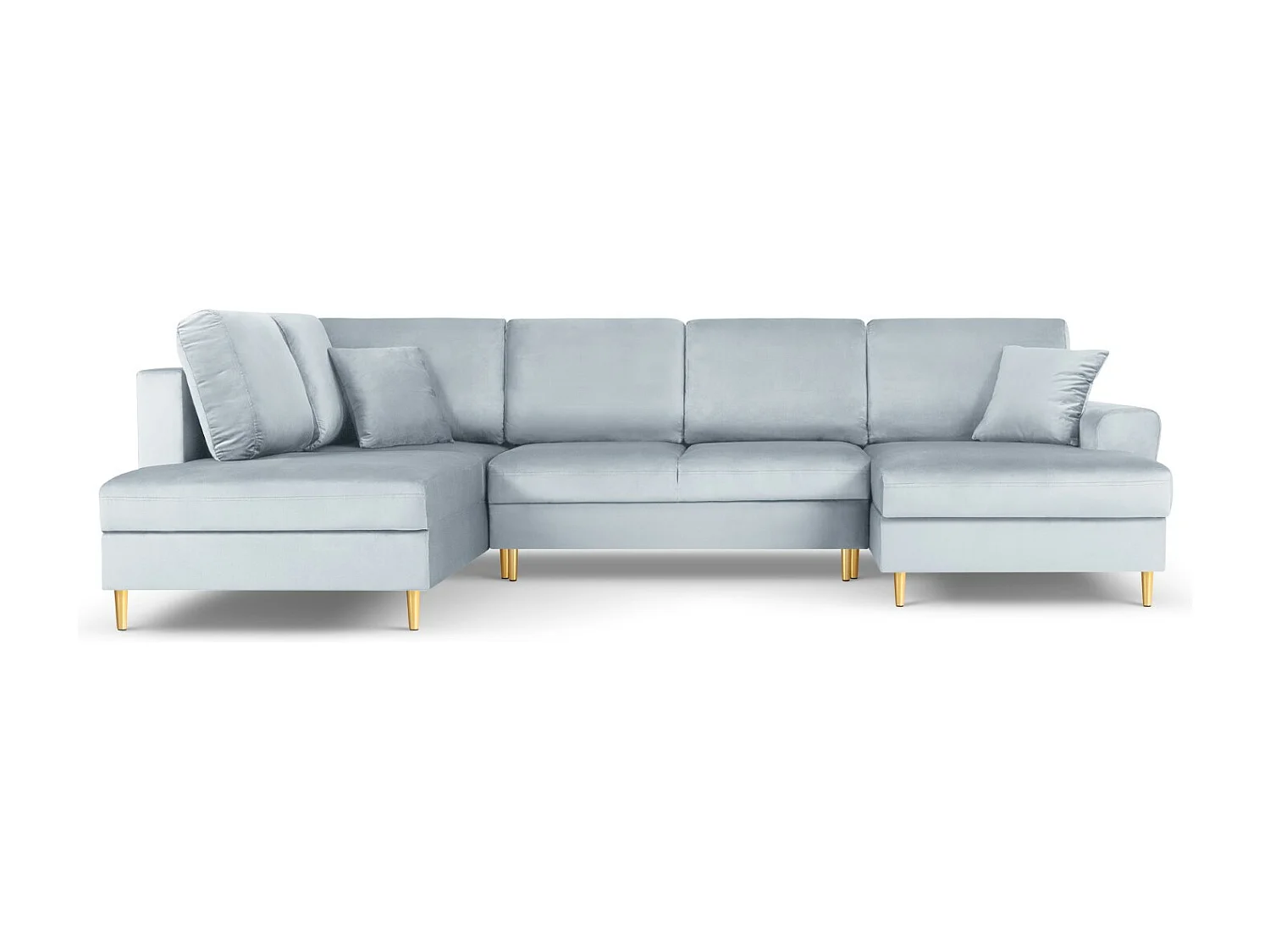 Cosmopolitan Design - Canapé gauche panoramique convertible avec coffre de rangement "Kyoto" 7 places en velours bleu clair - 313x194x88cm