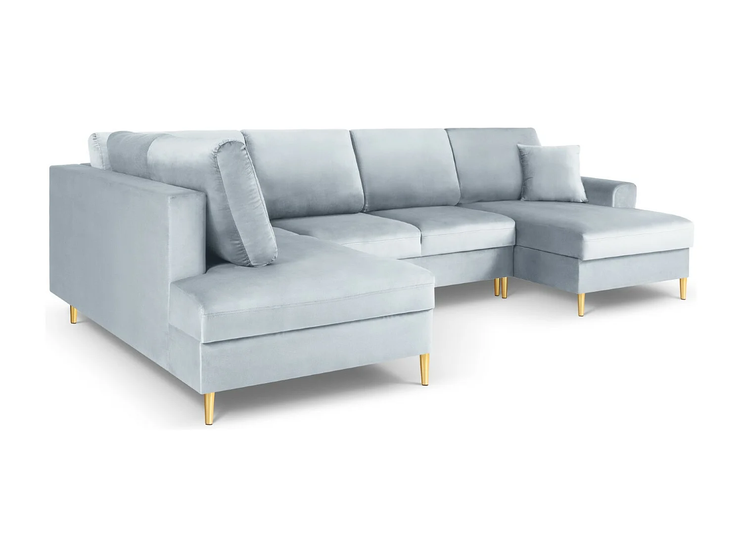 Cosmopolitan Design - Canapé gauche panoramique convertible avec coffre de rangement "Kyoto" 7 places en velours bleu clair - 313x194x88cm