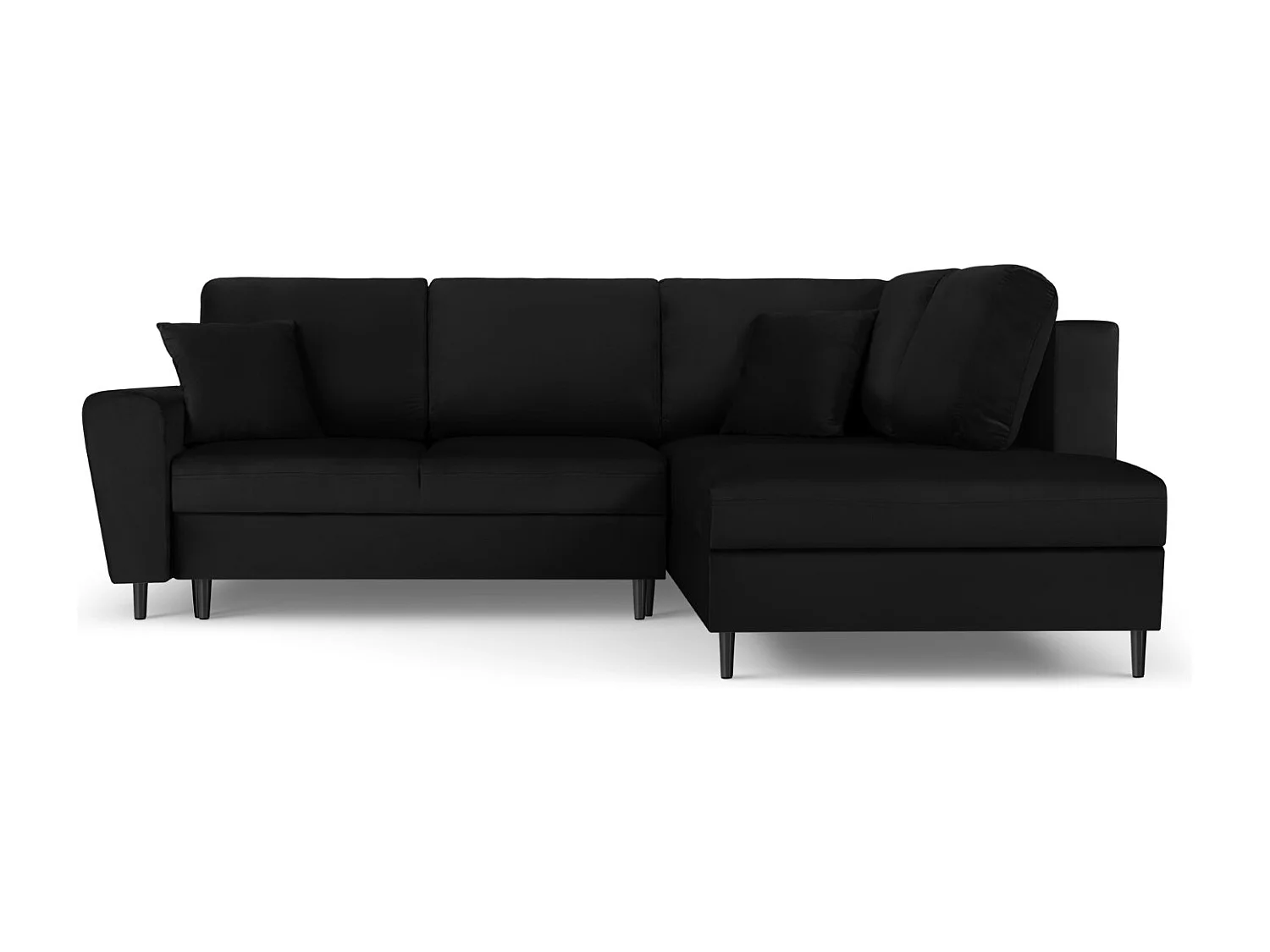 Cosmopolitan Design - Converteerbare hoekbank rechts met opbergdoos "Kyoto" 5 zitplaatsen, Flueel, Zwart - 243x194x88cm