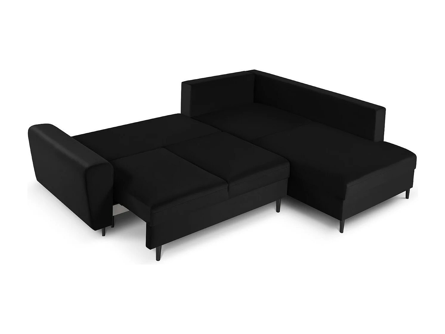 Cosmopolitan Design - Converteerbare hoekbank rechts met opbergdoos "Kyoto" 5 zitplaatsen, Flueel, Zwart - 243x194x88cm