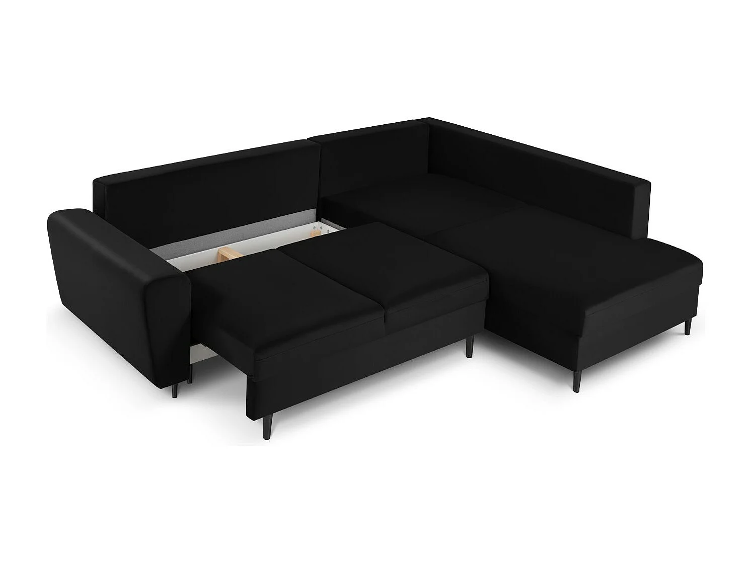 Cosmopolitan Design - Converteerbare hoekbank rechts met opbergdoos "Kyoto" 5 zitplaatsen, Flueel, Zwart - 243x194x88cm