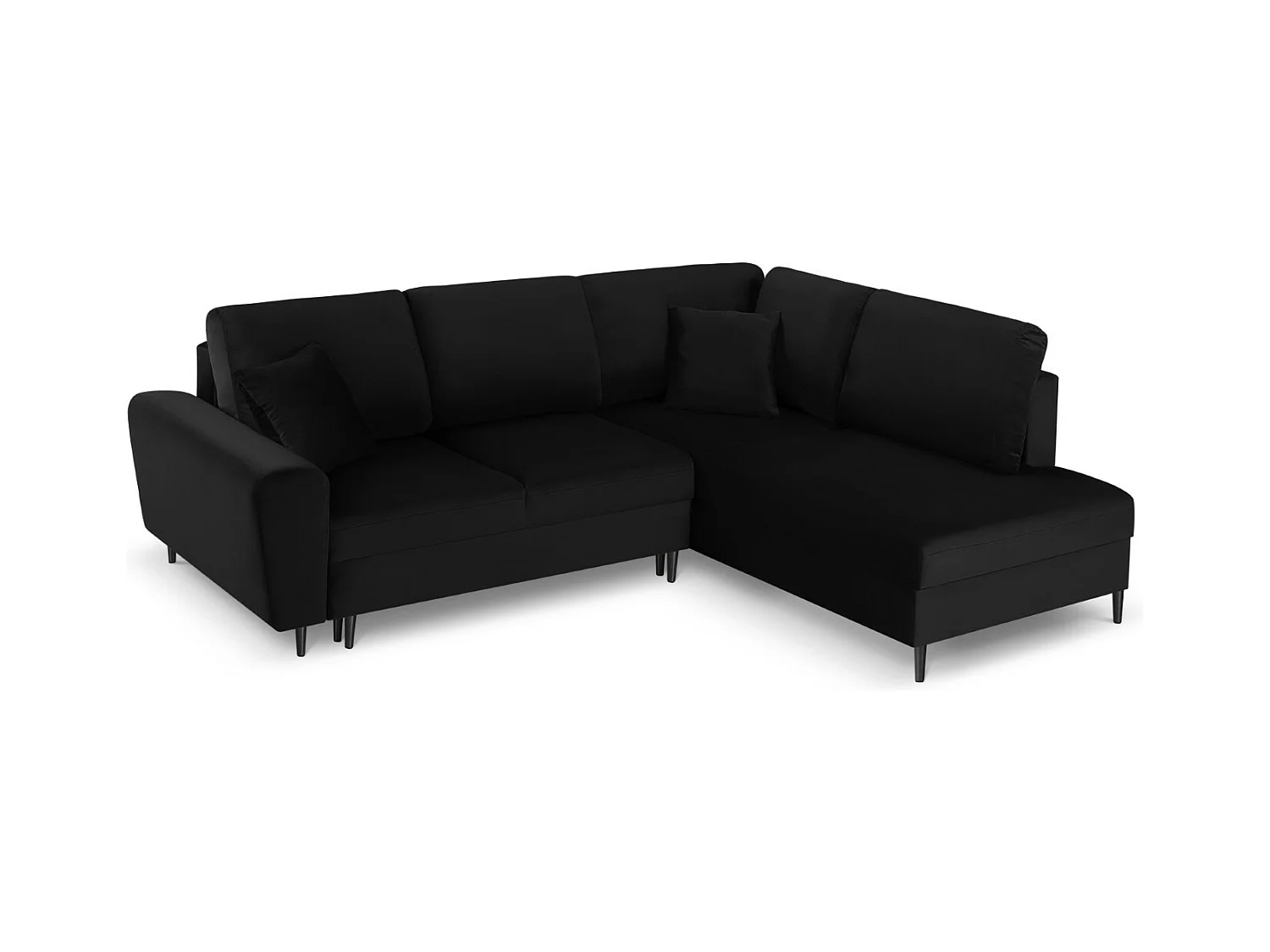 Cosmopolitan Design - Converteerbare hoekbank rechts met opbergdoos "Kyoto" 5 zitplaatsen, Flueel, Zwart - 243x194x88cm