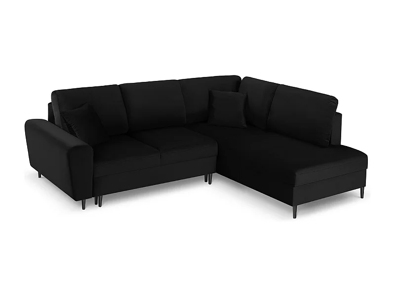 Cosmopolitan Design - Canapé d'angle droit convertible avec coffre de rangement "Kyoto" 5 places en velours noir - 243x194x88cm