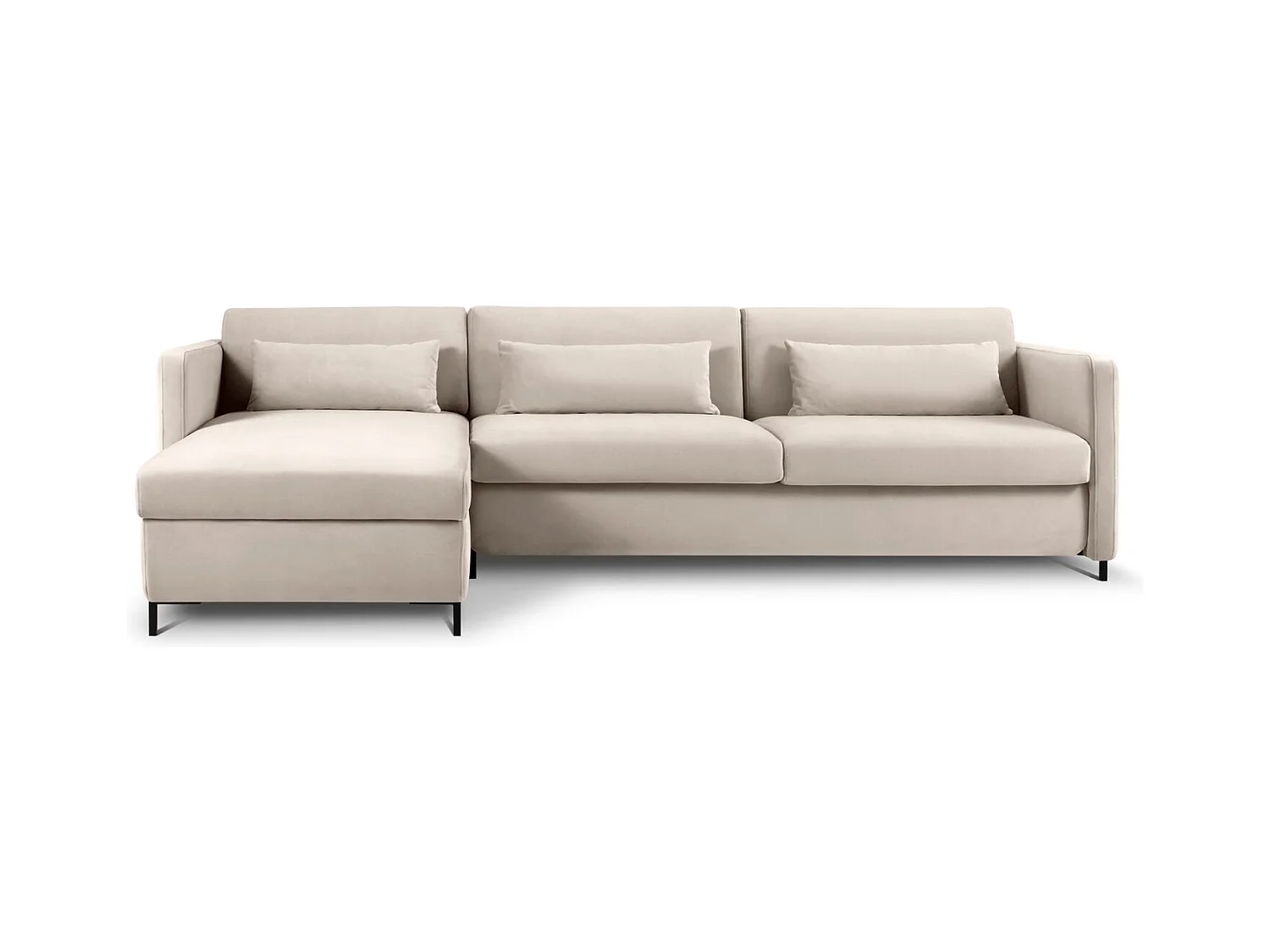 CXL by Christian Lacroix - Canapé d'angle gauche convertible "Yanis" 5 places en velours beige - 280x170x80cm