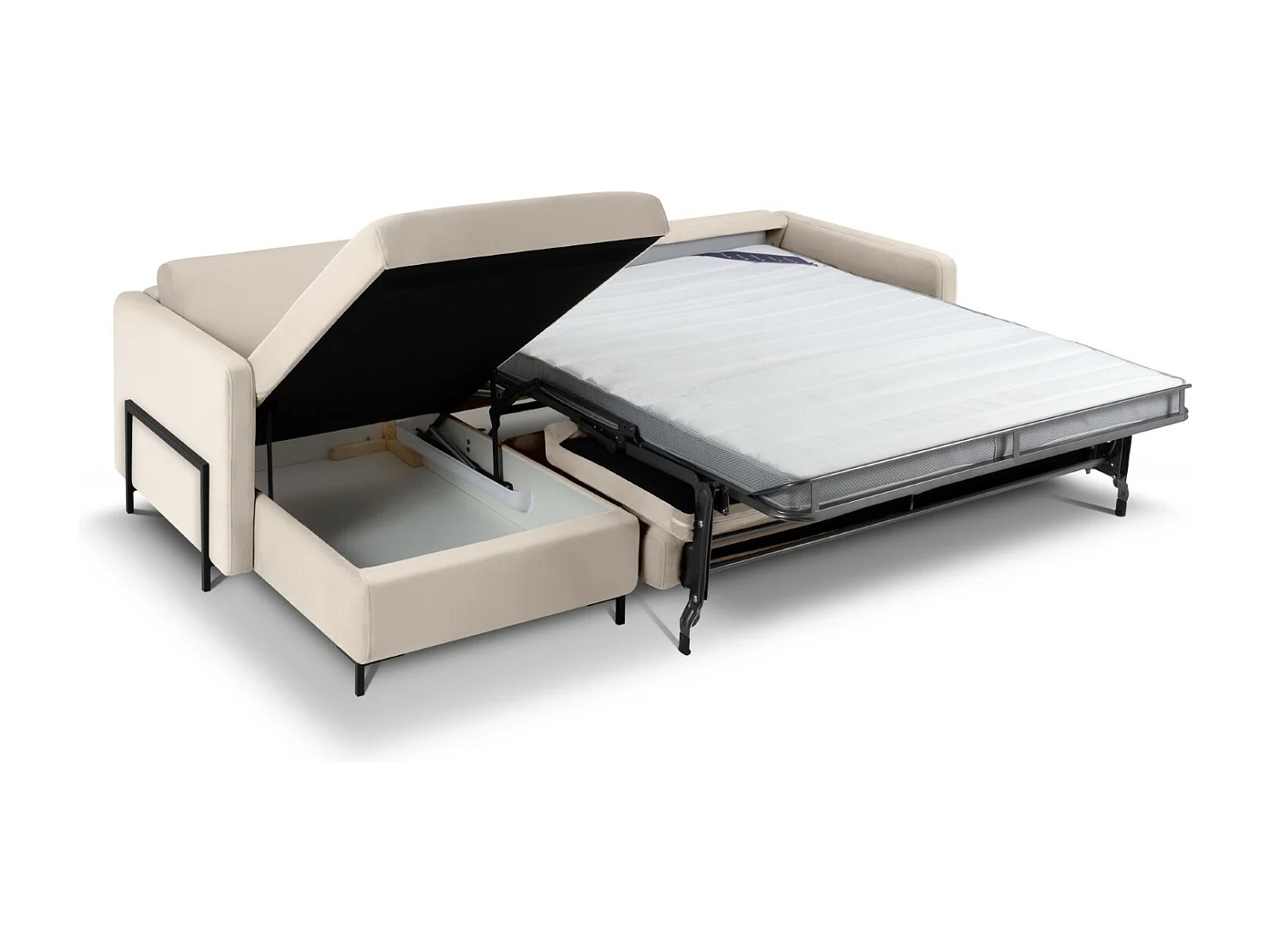 CXL by Christian Lacroix - Canapé d'angle gauche convertible "Yanis" 5 places en velours beige - 280x170x80cm