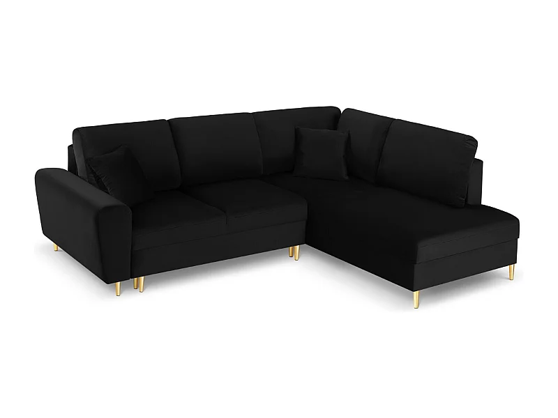 Cosmopolitan Design - Canapé d'angle droit convertible avec coffre de rangement "Kyoto" 5 places en velours noir - 243x194x88cm