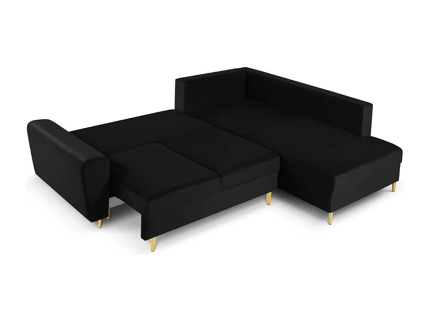 Cosmopolitan Design - Converteerbare hoekbank rechts met opbergdoos "Kyoto" 5 zitplaatsen, Flueel, Zwart - 243x194x88cm