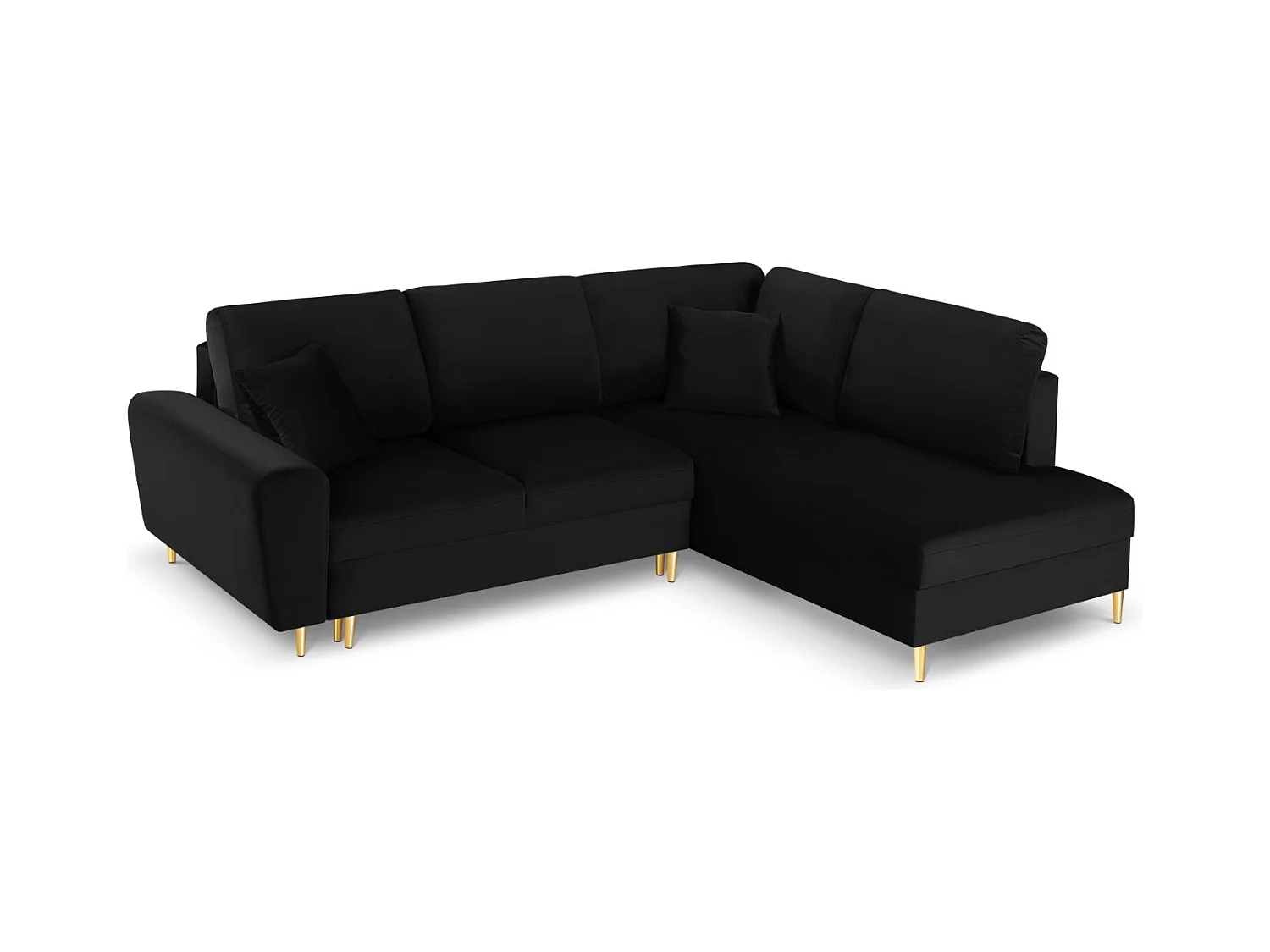 Cosmopolitan Design - Canapé d'angle droit convertible avec coffre de rangement "Kyoto" 5 places en velours noir - 243x194x88cm
