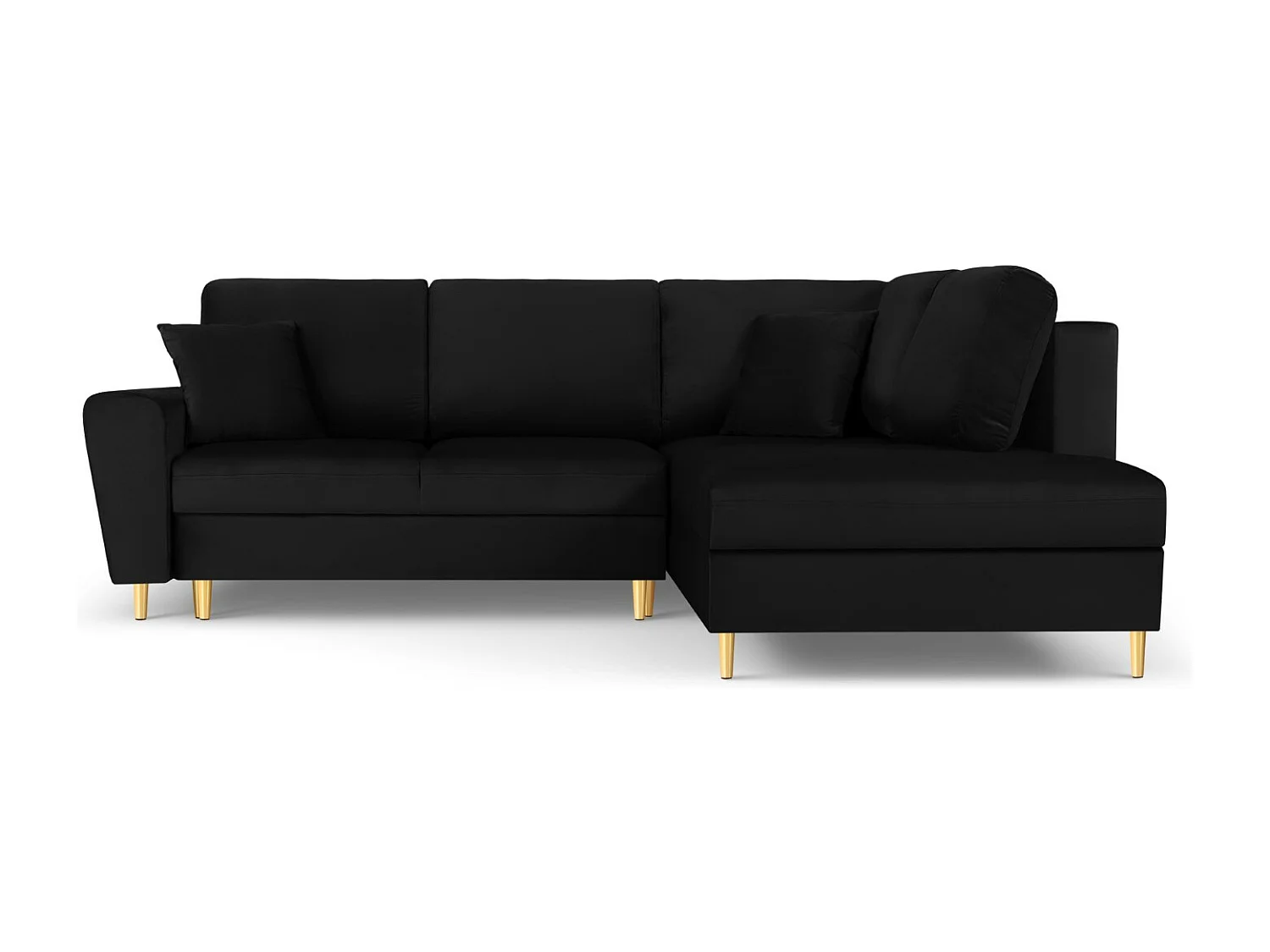 Cosmopolitan Design - Canapé d'angle droit convertible avec coffre de rangement "Kyoto" 5 places en velours noir - 243x194x88cm