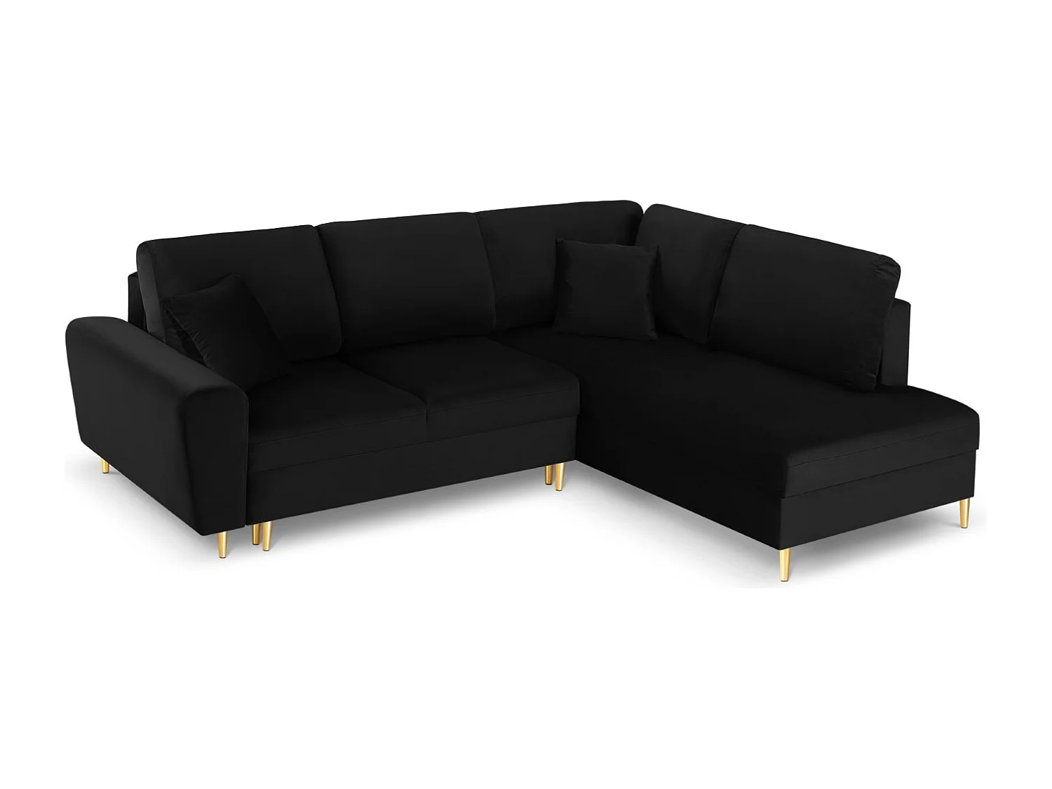 Cosmopolitan Design - Canapé d'angle droit convertible avec coffre de rangement "Kyoto" 5 places en velours noir - 243x194x88cm