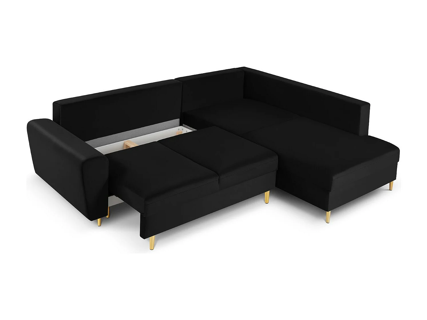 Cosmopolitan Design - Canapé d'angle droit convertible avec coffre de rangement "Kyoto" 5 places en velours noir - 243x194x88cm